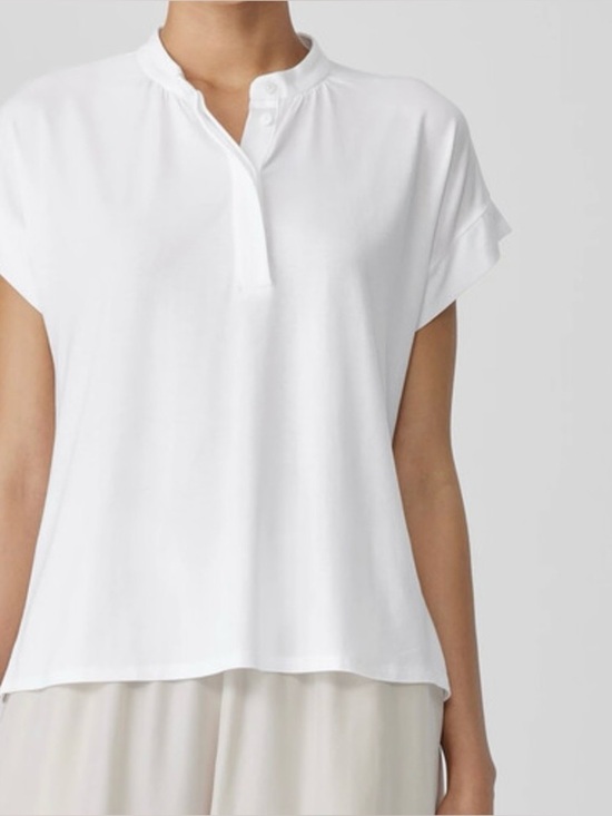 Eileen Fisher Tops - Eileen fisher women’s White fine jersey band collar blouse size 2X